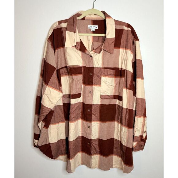 Ava & Viv Long Sleeve Flannel Plaid Rust Color Cotton Button Down Shirt Sz 3X - Picture 1 of 9